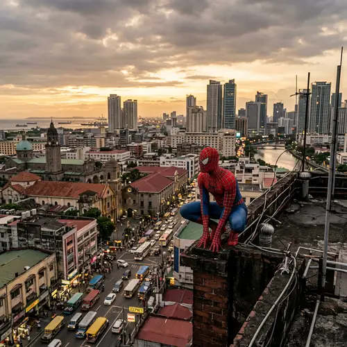 Arachnid Guardian overlooking Philippines Cityscape