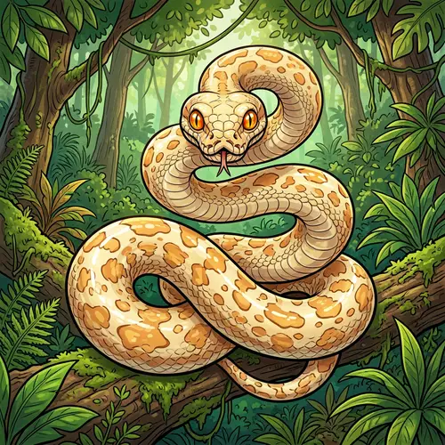 Mesmerising Albino-Spotted Python in Forest - Cartoon Style Image