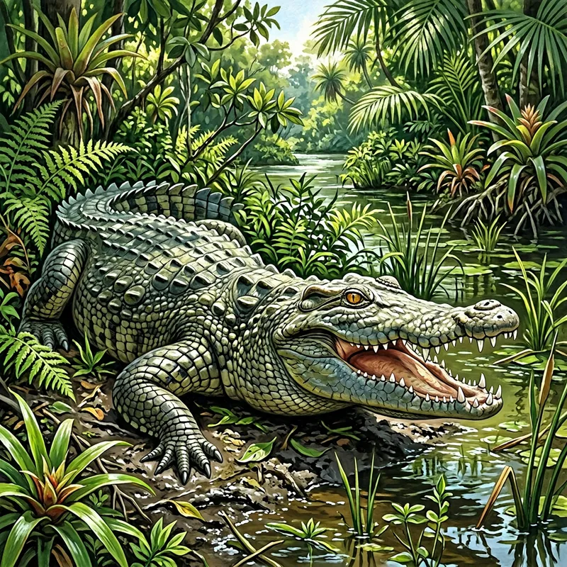 Crocodile Tongue Fact: Can't Stick Out - Swamp Illustration