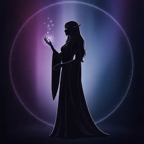 Silhouette of a Female Elf Mage in a Dress