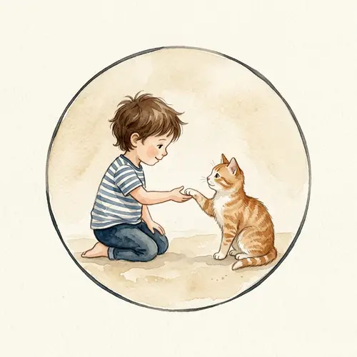 Child and Ginger Cat Watercolor Illustration