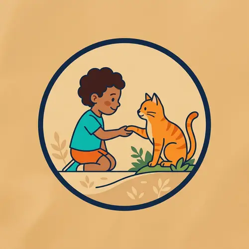 Minimalist Circle Design with Child and Cat Interaction