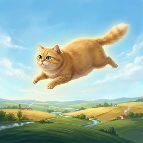 Flying Cat - Enchanting Image of Feline in Flight