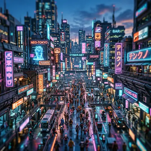 Futuristic Cyberpunk Cityscape at Dusk