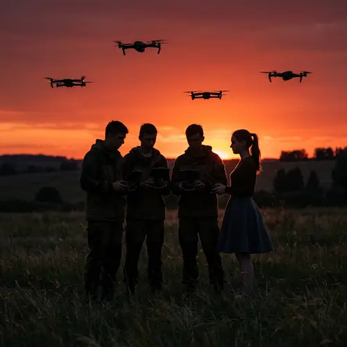 Youth in Conflict: Drones Over a Dusk Landscape