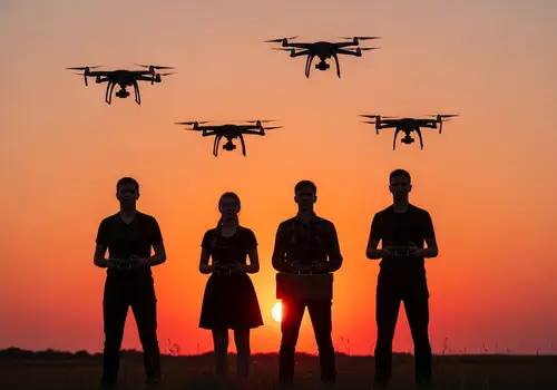 Youth in Conflict: Drones Over a Dusk Landscape