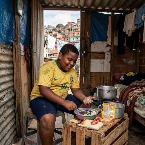 Resilient Brazilian Boy in Slums: Overcoming Hardship with Hope