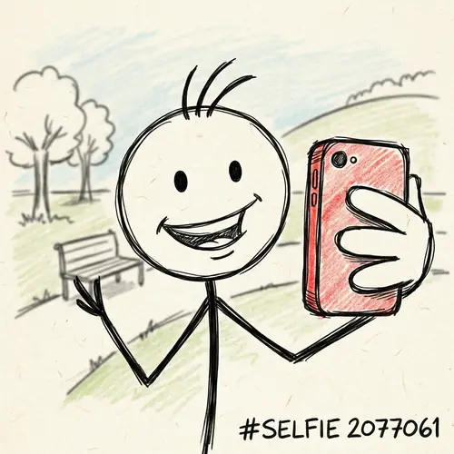 Cartoon Stick Man Takes a Fun Selfie