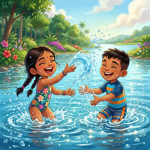 Cartoon Children Playing in Water | Fun Water Play Illustration
