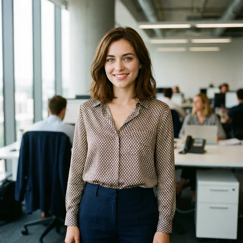 Realistic 25-Year-Old Woman with Chestnut Hair in Office Realistic 25-Year-Old Woman with Chestnut Hair in Office