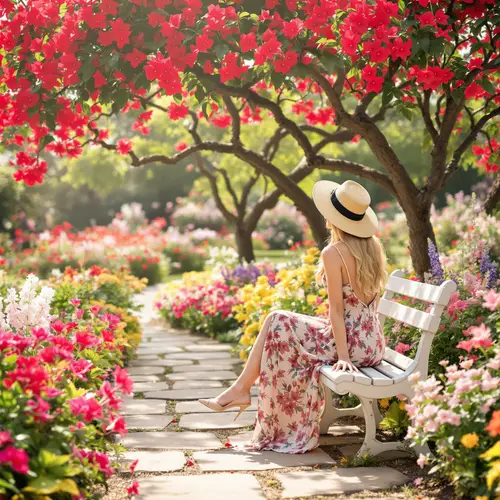 Charming Spring Flower Garden with Plumeria Tree