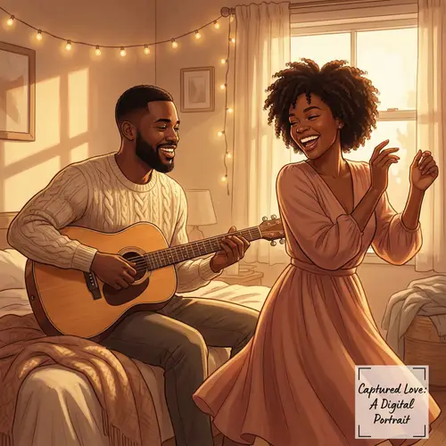 Heartwarming Couple Embracing in Cozy Bedroom Set