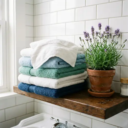 Luxury Fluffy Towels in Blue, Green, and White | Bathroom Decor