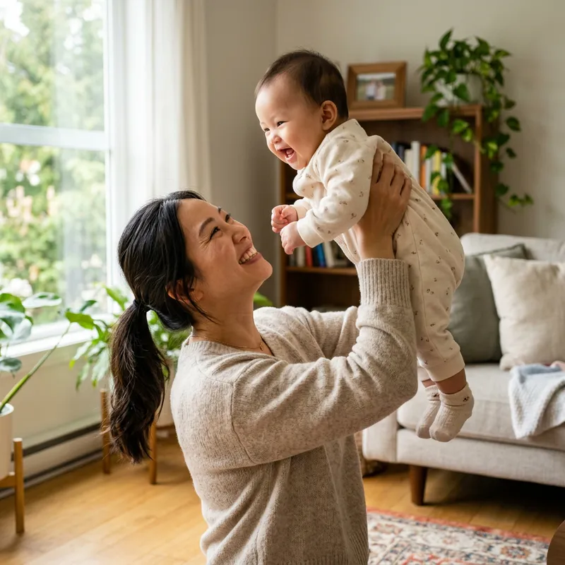 Asian Mother Holding Her Infant Baby