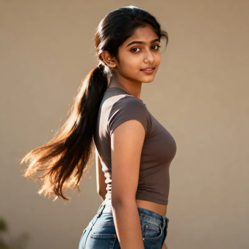 19-Year-Old South Asian Girl with Ponytail Style