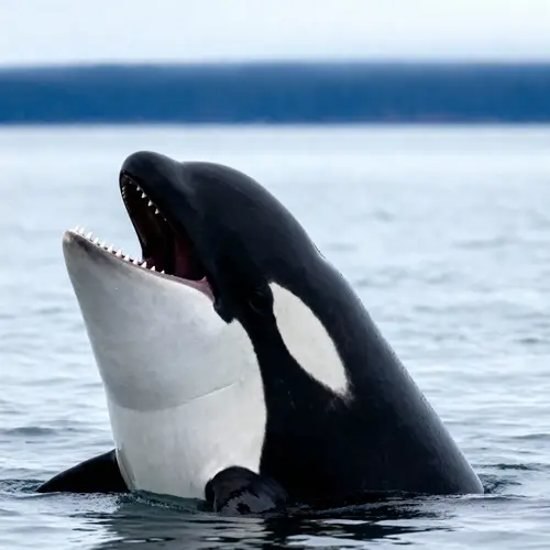 Female Orca Opens Mouth at Sea - Captivating View