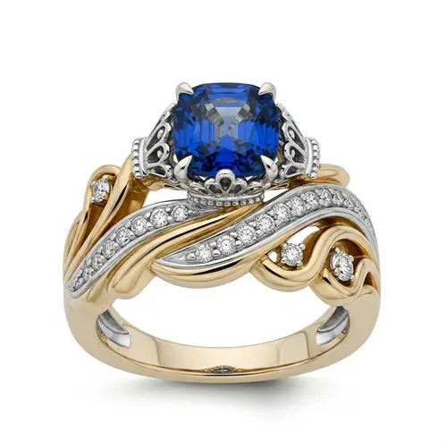 Crown & Waves 0.7 Carat Cushion Blue Sapphire Ring