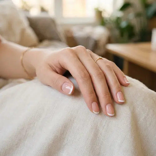 Slim Asian Hand with Short French Tip Nails