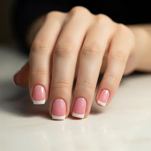 Slim Asian Hand with Short French Tip Nails