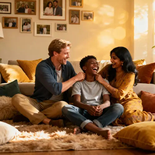 Joyful Family Moments in a Cozy Living Room