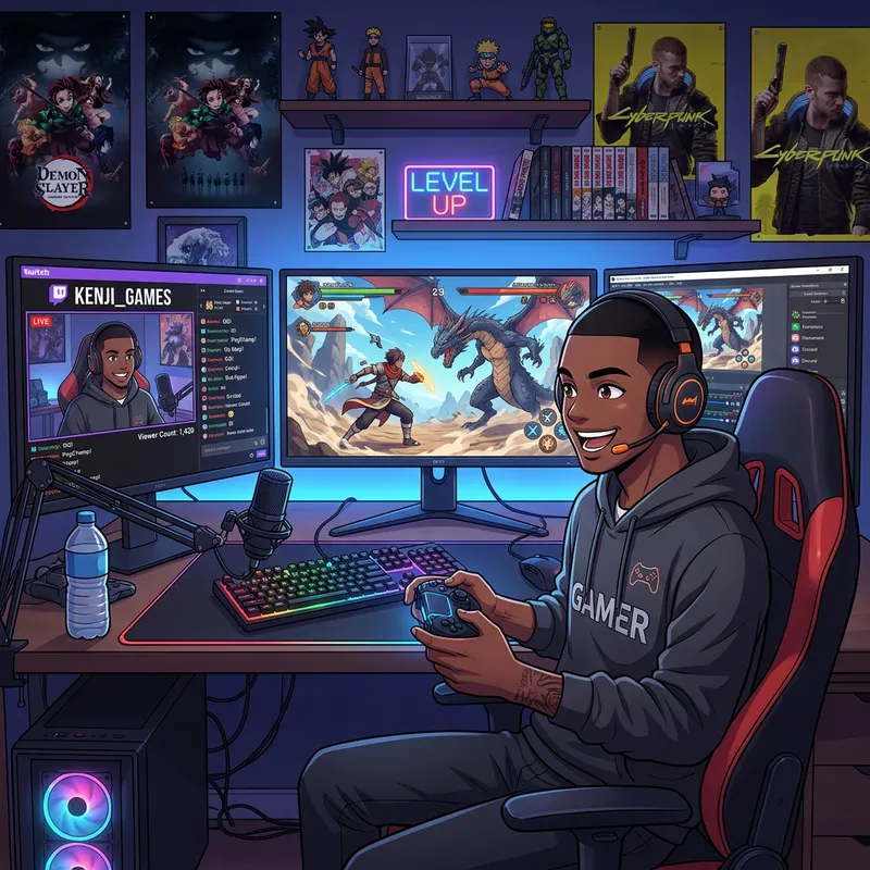 Anime Style Gamer with Black Buzzcut Hair | Young Man Character