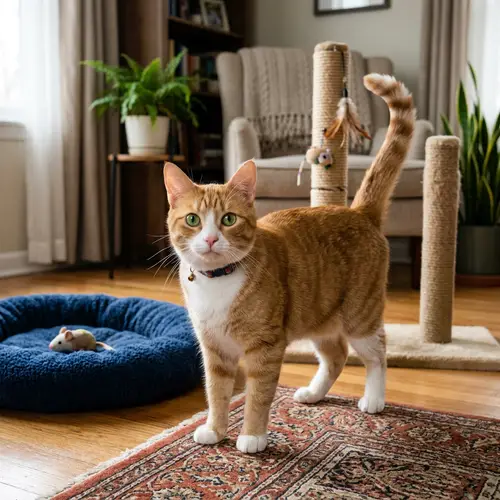 Playful Short-Haired Domestic Feline - Gold & White