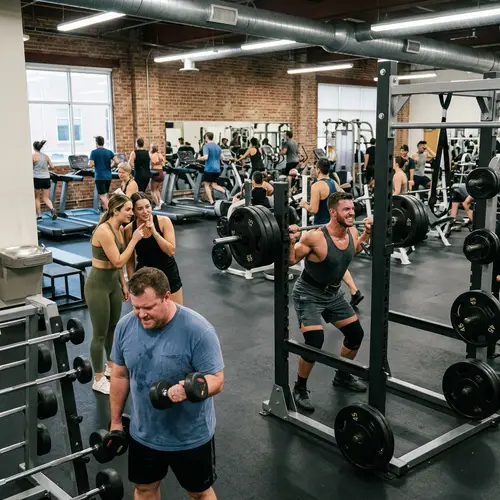 Diverse Fitness Scenes at a Busy Gym