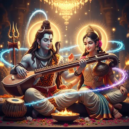 Lord Shiva and Parvati Devi: Veena Harmony in 3D