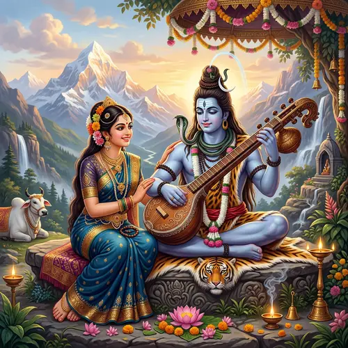 Lord Shiva and Parvati Devi: Veena Harmony in 3D