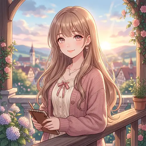 Aesthetic Anime Girl with Light Brown Hair and Pink Eyes