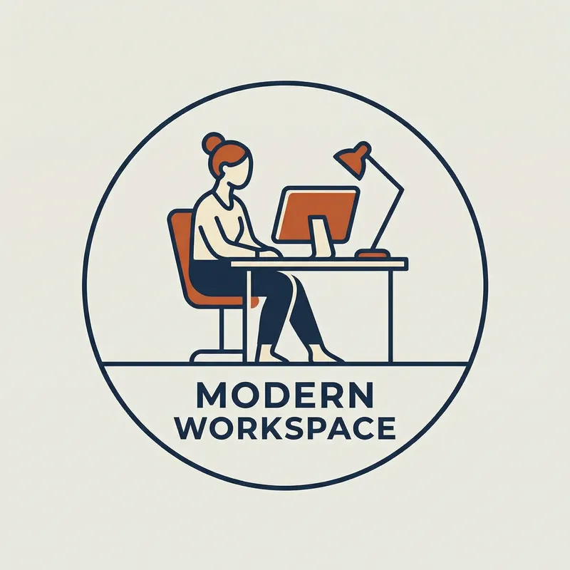 Minimalistic Logo Art Style with White Female at Desk