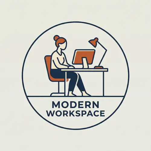 Minimalistic Logo Art Style Design with White Female at Desk
