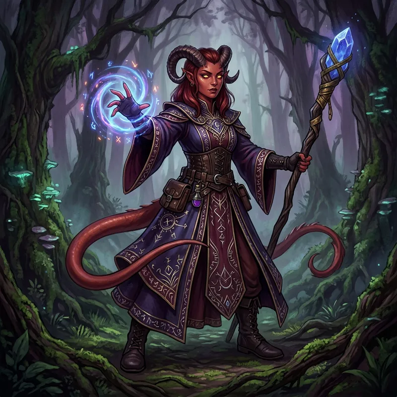 Tiefling Girl Wizard Illustration | Fantasy Art