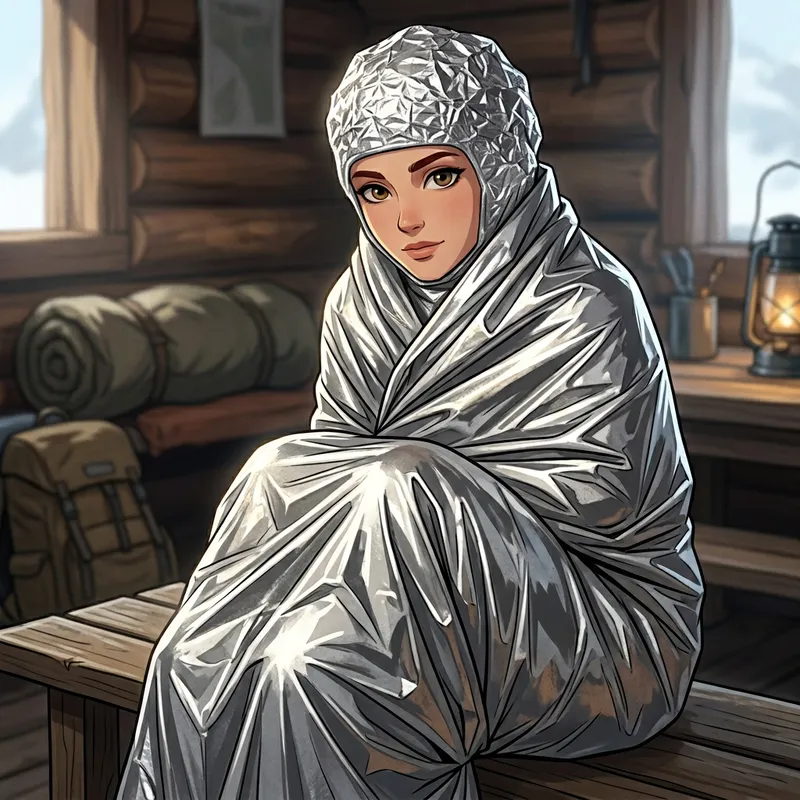 Kate McCrae in Silver Survival Blanket Art