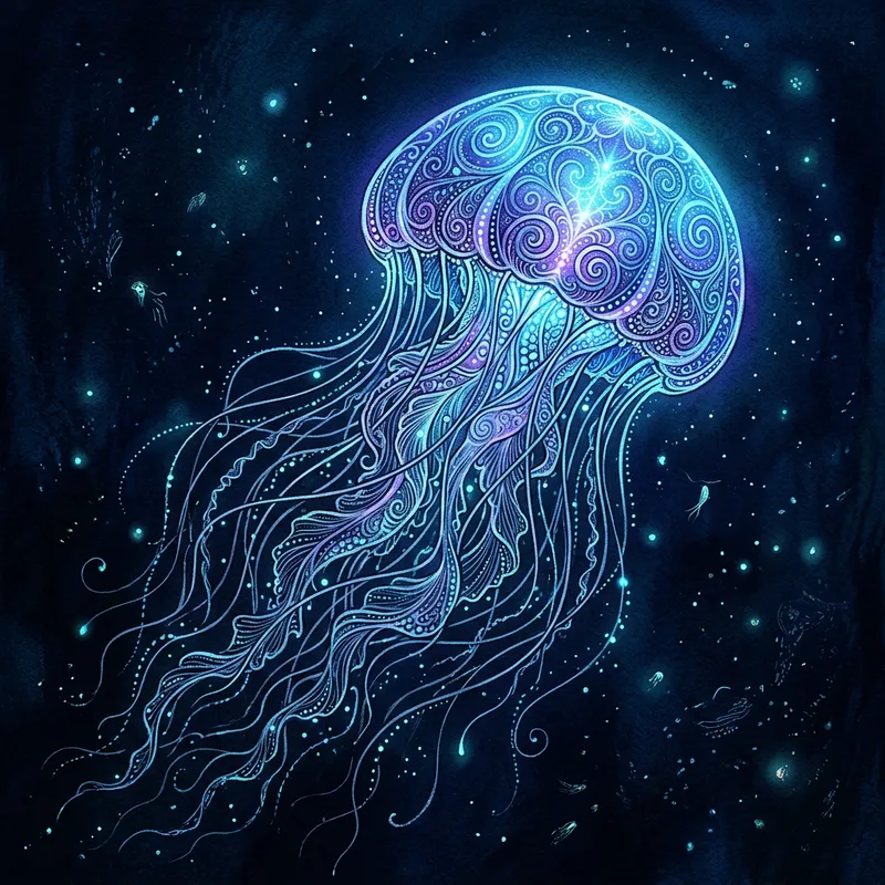Enigmatic Beauty: Deepwater Jellyfish Doodle Art Enigmatic Beauty: Deepwater Jellyfish Doodle Art