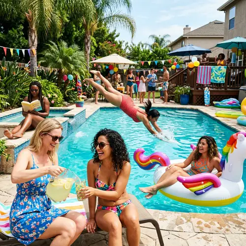 Diverse Women Pool Party on Sunny Afternoon