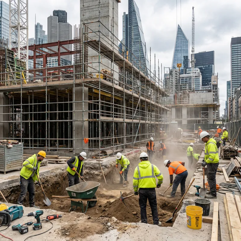 Urban Construction Site with Cityscape Background Urban Construction Site with Cityscape Background