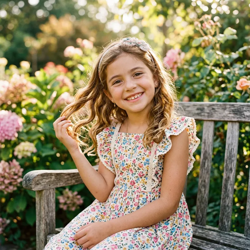 Beautiful Girl Smiling and Playing with Golden Hair