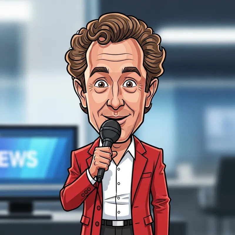 Middle-Aged News Reporter Caricature Illustration