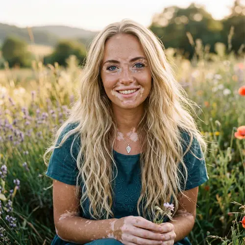 Unique Portrait of a Girl with Vitiligo and Blue Eyes