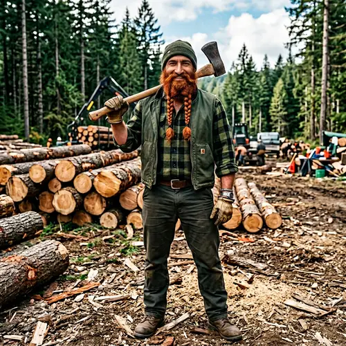 Strong Middle-Eastern Lumberjack in Green Flannel Shirt