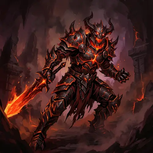 Dynamic Dark Fantasy Creature Art in Red and Black Armor
