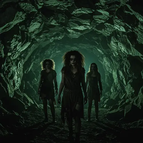 Creepy Horror Woman Emerging from a Cave