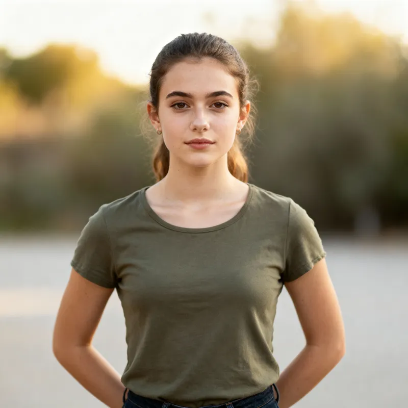 Young Woman Posing with Hands Behind Back