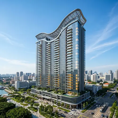 Sleek Highrise Condominium with Sweeping Roof