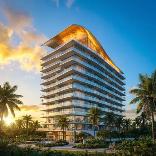 Tropical High-Rise Condominium with Distinctive Sweeping Roof