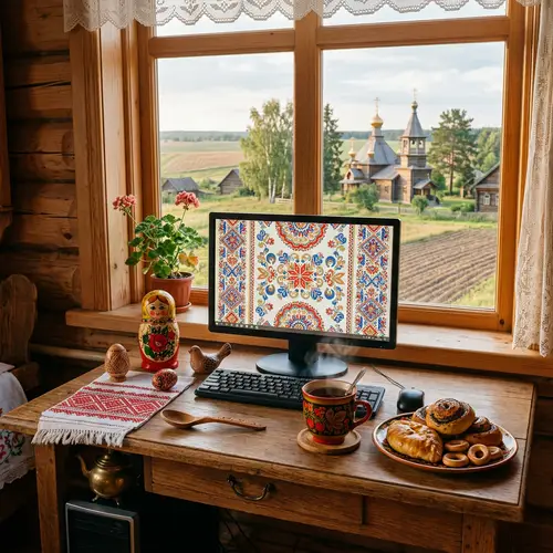 Traditional Slavic Culture on Desktop - Warm & Cozy Home Ambiance