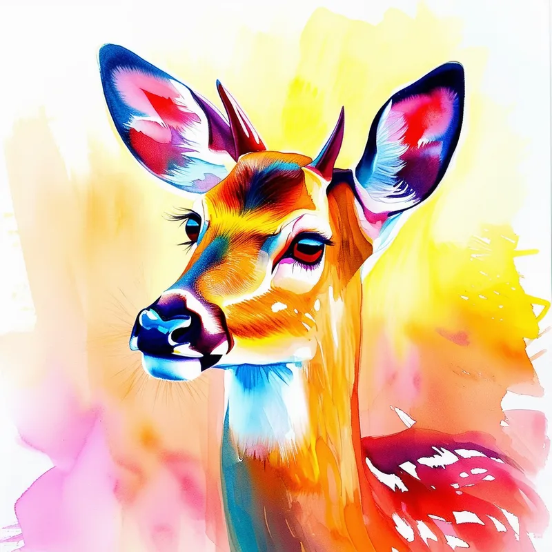 Colorful Deer Watercolor Painting - Marker Style