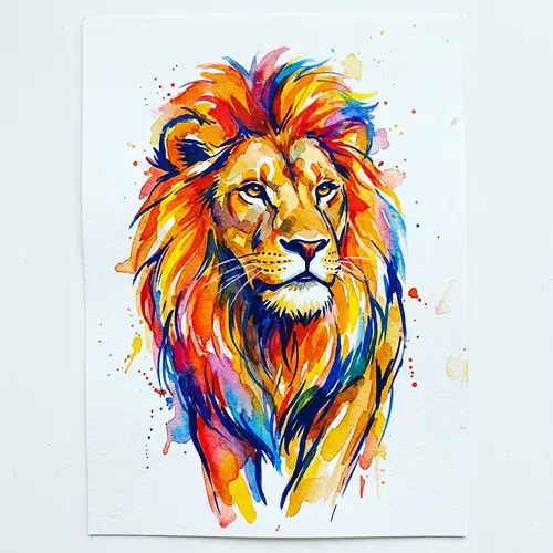 Vibrant Watercolor Lion Art by Teen Artist