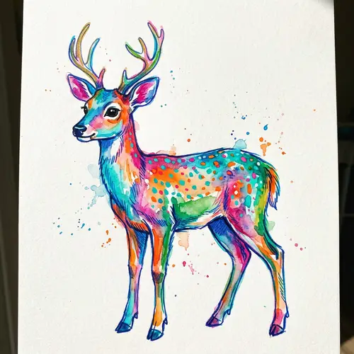 Colorful Deer Watercolor Painting - Marker Style